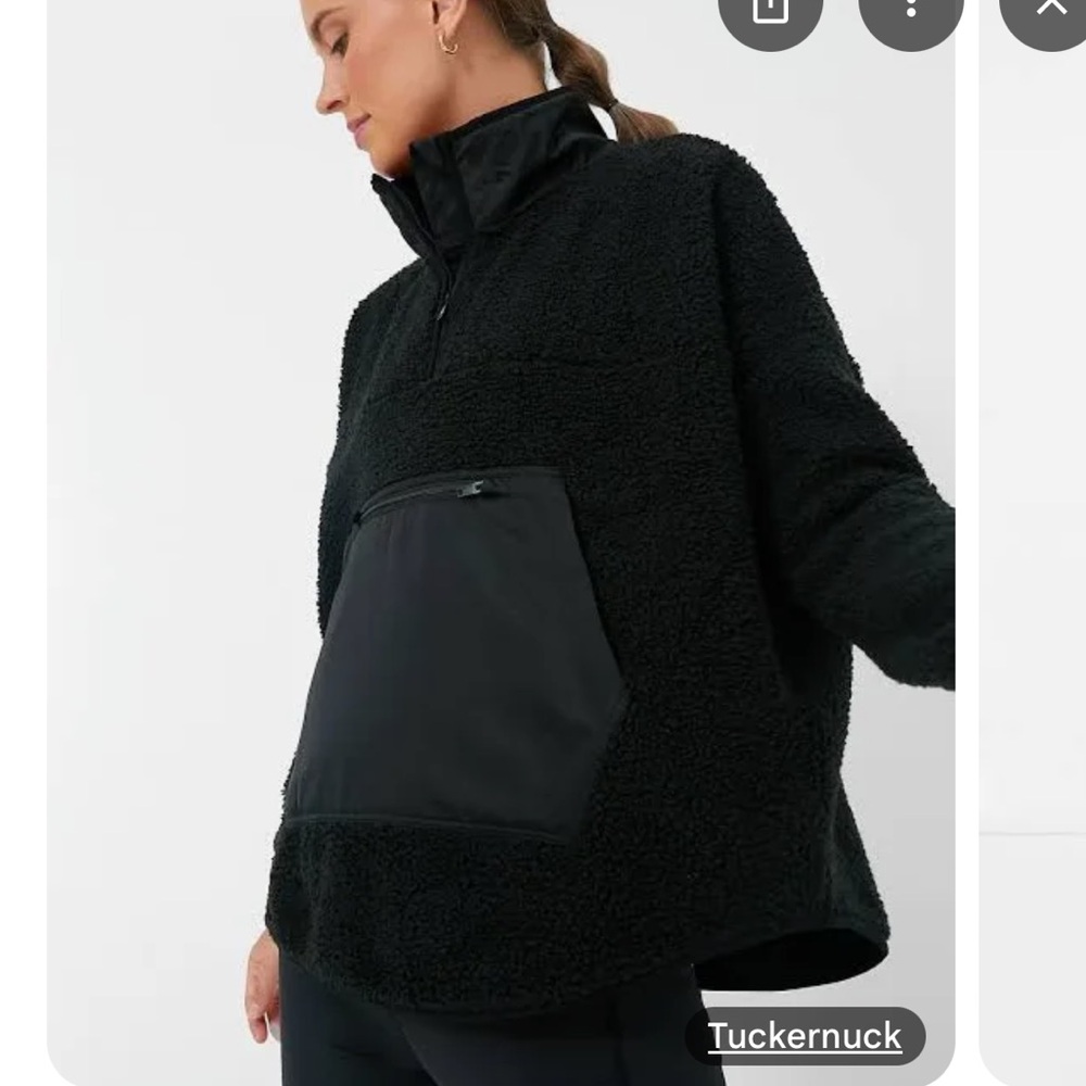 Tuckernuck Fuzzy Shearling 1/4 Zip Pullover Sweater Jacket Black size Small